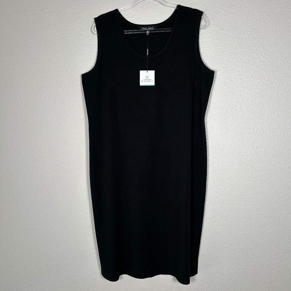 Ming Wang size XL sheath tank midi dress black acrylic scoop neck NEW